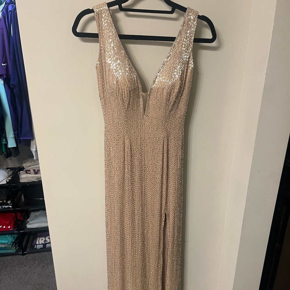 Elegant Gold Sequin Evening Gown